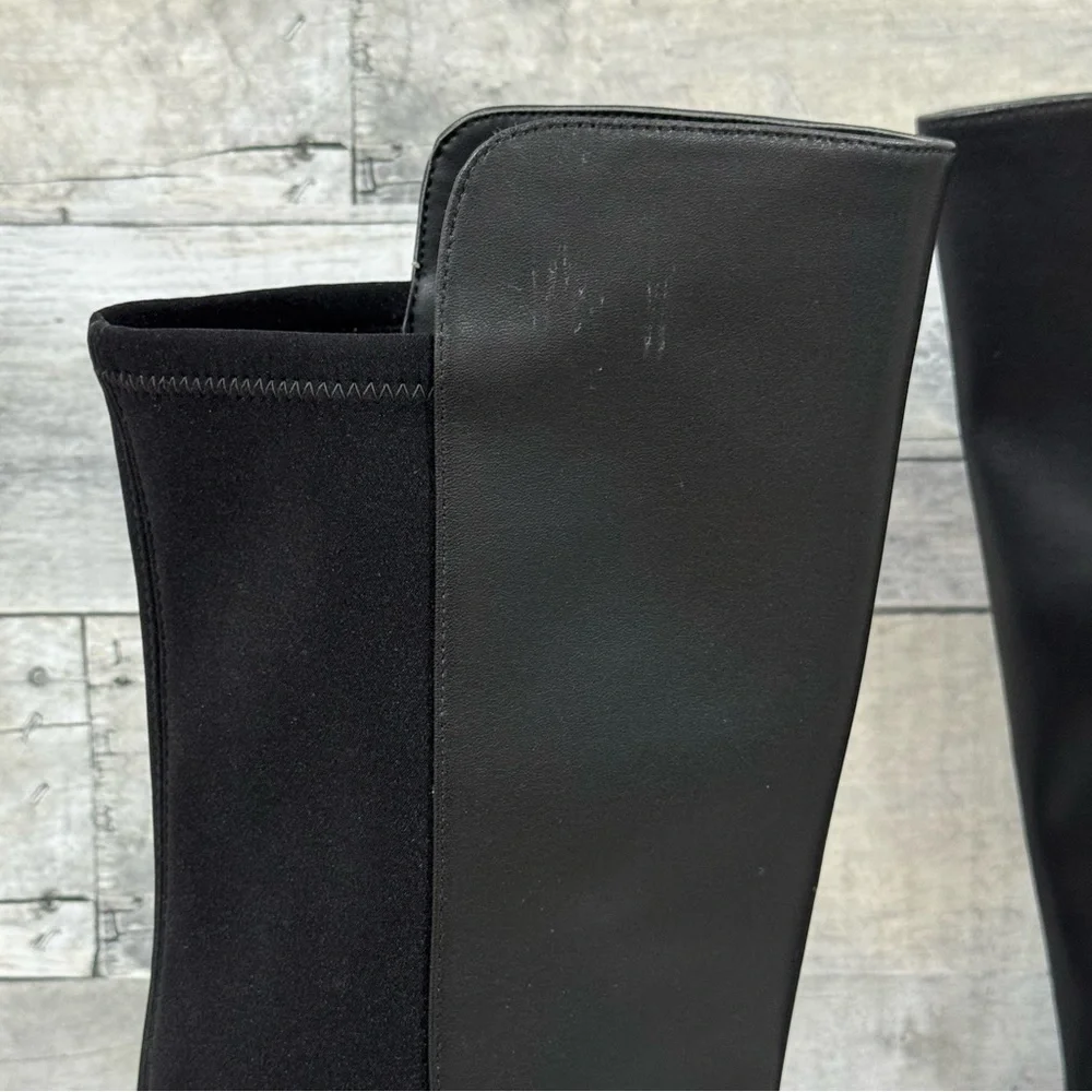 Stuart Weitzman Adrina City OTK Boots In Black Leather/Stretch - Sz - 5B